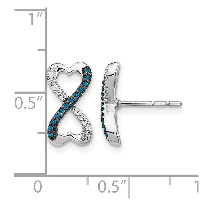 14K White Gold 1/6 carat Blue White Diamond Infinity Heart Earrings, view 4 of 4