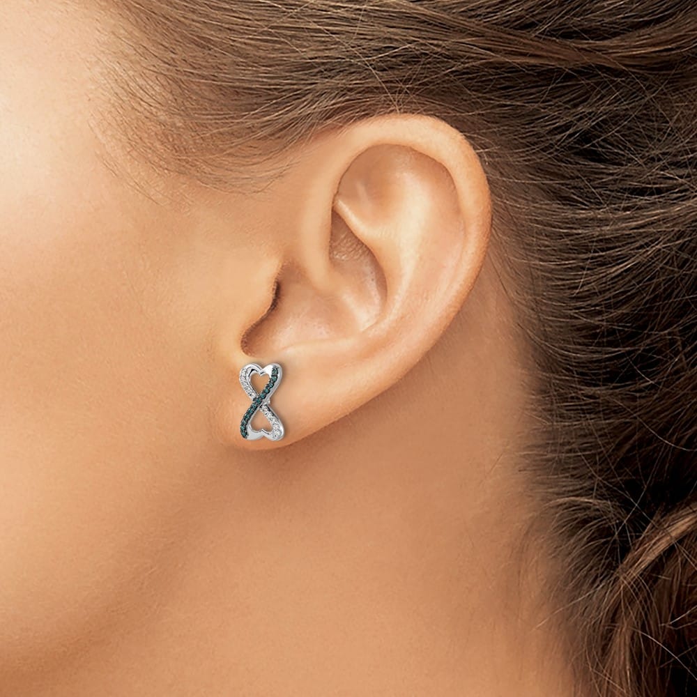 14K White Gold 1/6 carat Blue White Diamond Infinity Heart Earrings, view 3 of 4