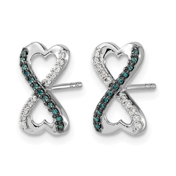 14K White Gold 1/6 carat Blue White Diamond Infinity Heart Earrings, view 2 of 4
