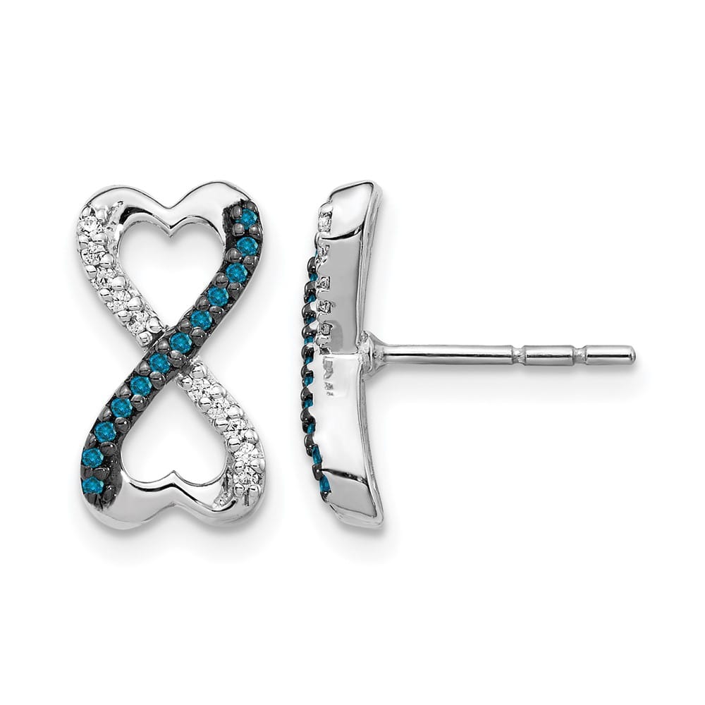 14K White Gold 1/6 carat Blue White Diamond Infinity Heart Earrings, view 1 of 4