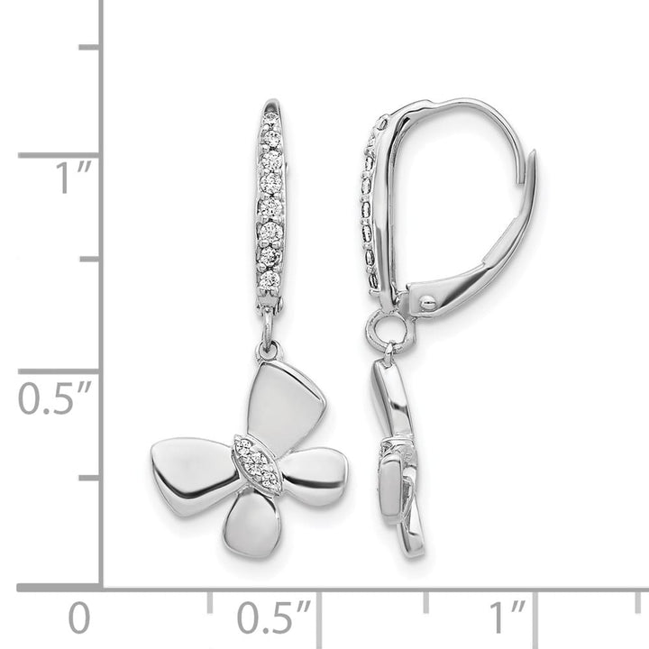 14K White Gold 1/6 carat Diamond Butterfly Dangle Leverback Earrings, view 4 of 4