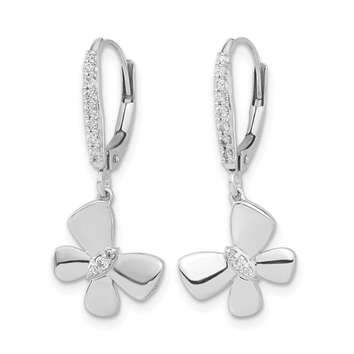 14K White Gold 1/6 carat Diamond Butterfly Dangle Leverback Earrings, view 2 of 4