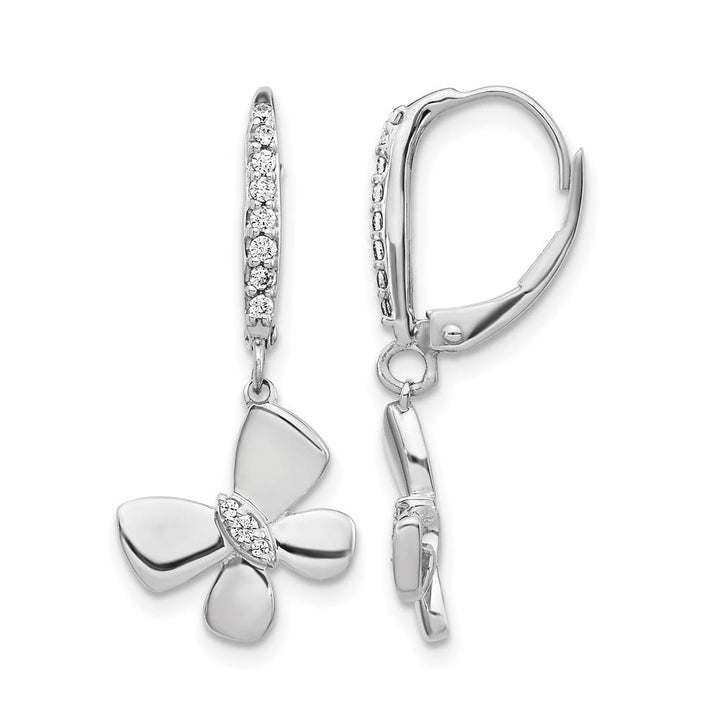 14K White Gold 1/6 carat Diamond Butterfly Dangle Leverback Earrings, view 1 of 4