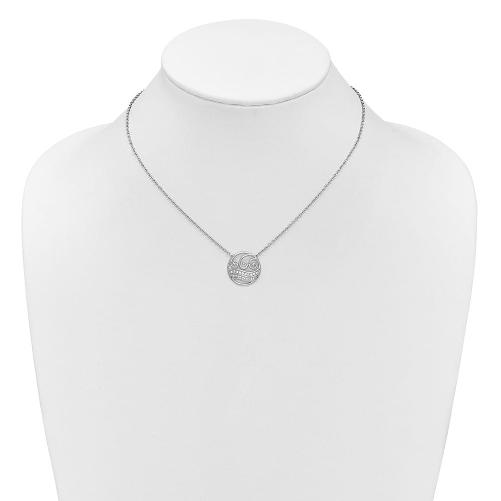 14K White Gold 1/6 carat Diamond Circle with Waves 18 inch Necklace