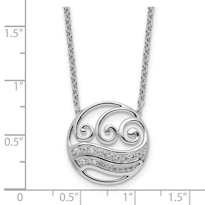 14K White Gold 1/6 carat Diamond Circle with Waves 18 inch Necklace