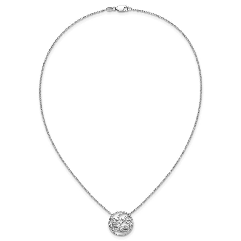 14K White Gold 1/6 carat Diamond Circle with Waves 18 inch Necklace
