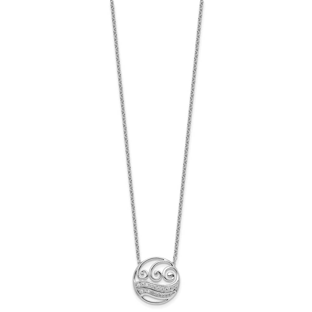 14K White Gold 1/6 carat Diamond Circle with Waves 18 inch Necklace