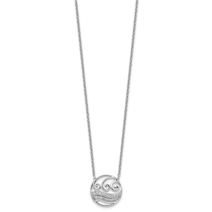 14K White Gold 1/6 carat Diamond Circle with Waves 18 inch Necklace
