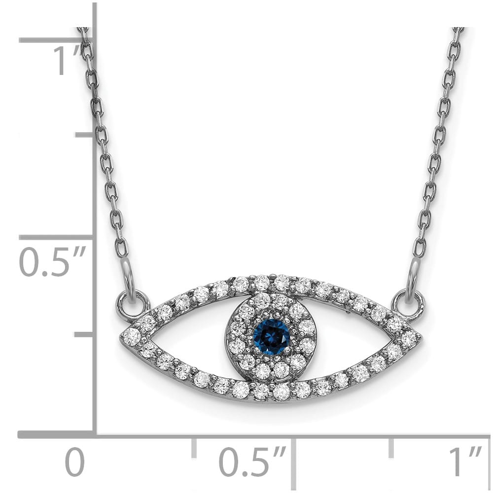 14K White Gold 1/6 carat Diamond Sapphire Evil Eye 18 inch Necklace