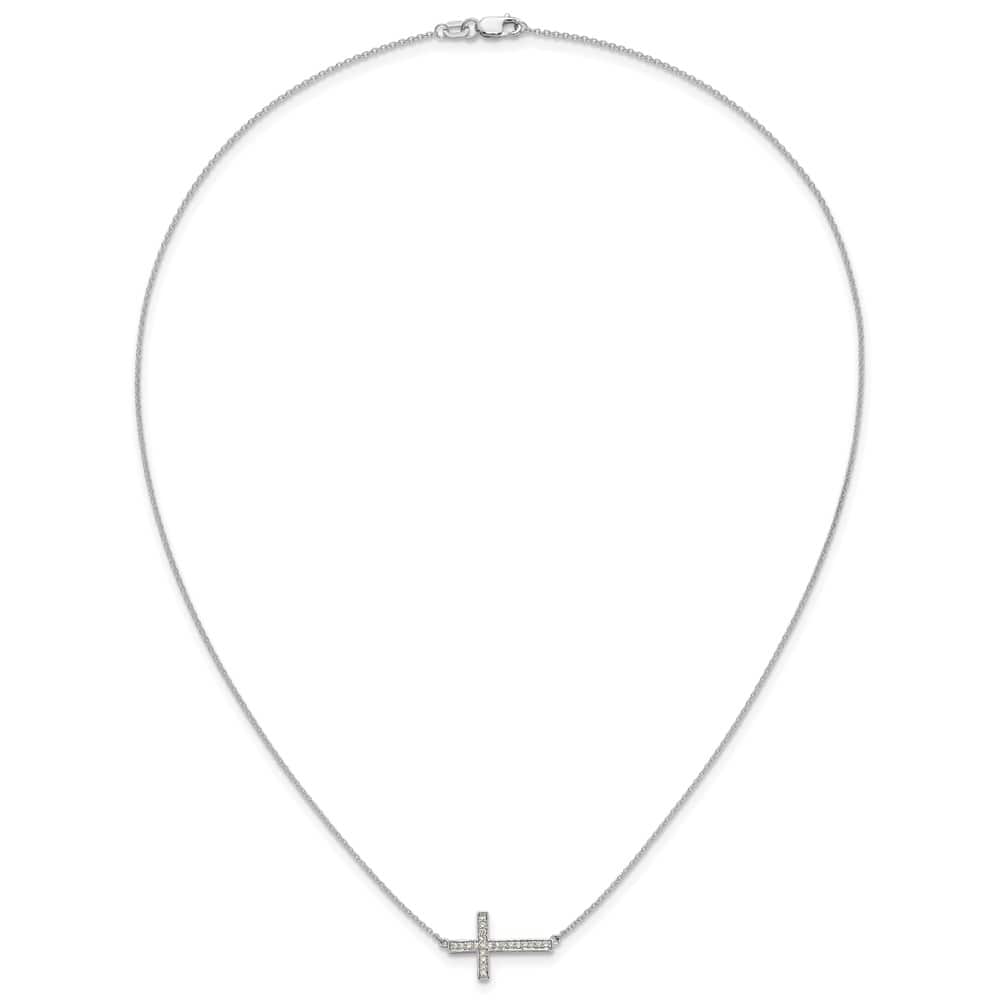 14K White Gold 1/6 ct Diamond Sideways Cross 12x18 mm 18 inch Necklace