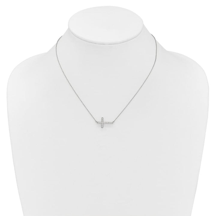 14K White Gold 1/6 ct Diamond Sideways Cross 12x18 mm 18 inch Necklace