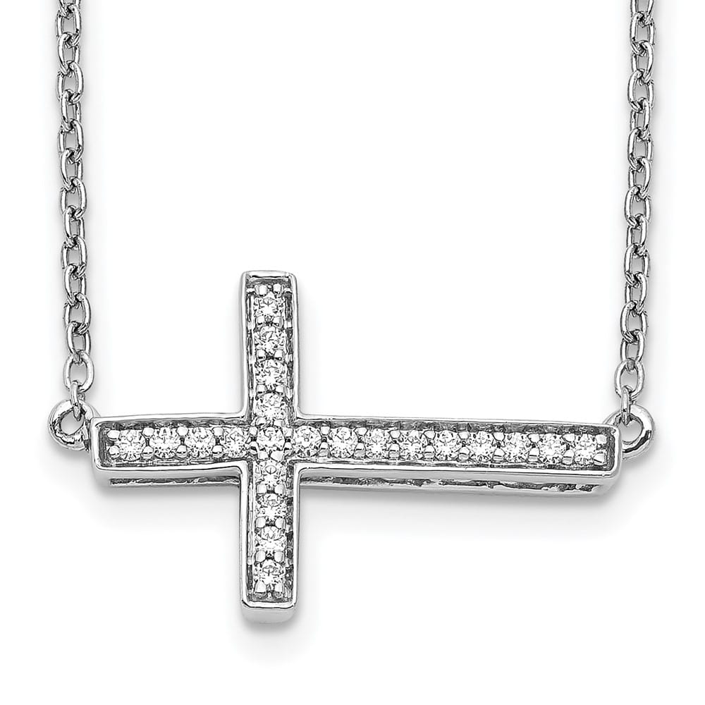 14K White Gold 1/6 ct Diamond Sideways Cross 12x18 mm 18 inch Necklace