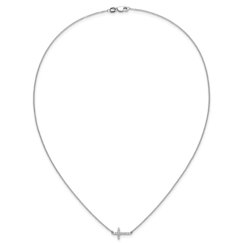 14K White Gold 1/6 ct Diamond Sideways Cross 9x12 mm 18 inch Necklace