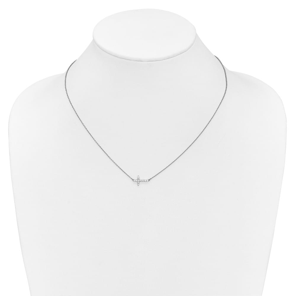 14K White Gold 1/6 ct Diamond Sideways Cross 9x12 mm 18 inch Necklace