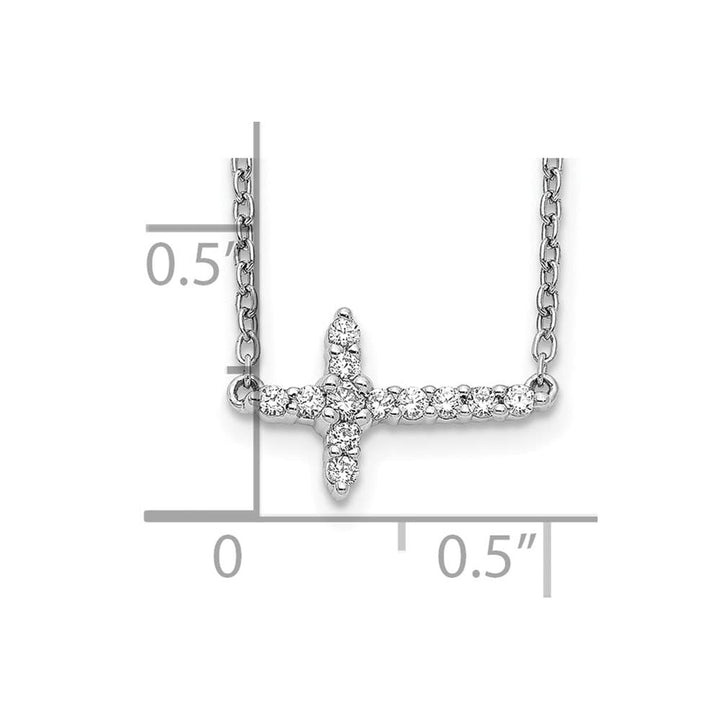 14K White Gold 1/6 ct Diamond Sideways Cross 9x12 mm 18 inch Necklace
