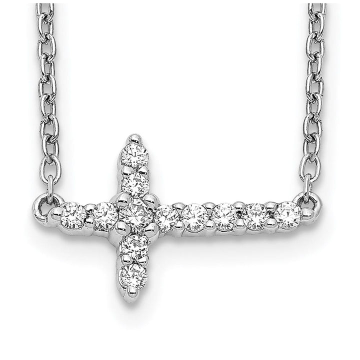 14K White Gold 1/6 ct Diamond Sideways Cross 9x12 mm 18 inch Necklace