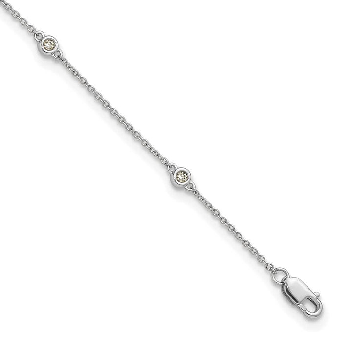 14K White Gold 1/8 carat Bezel-set Diamond and Cable 7-Station Anklet — solid 14K white gold, 9 inches long, 2.75 g