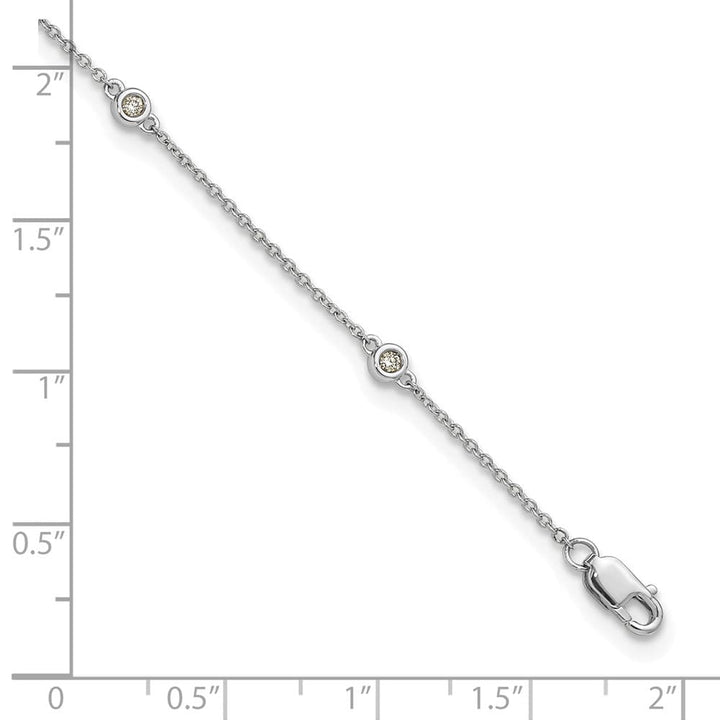 14K White Gold 1/8 carat Bezel-set Diamond and Cable 7-Station Anklet