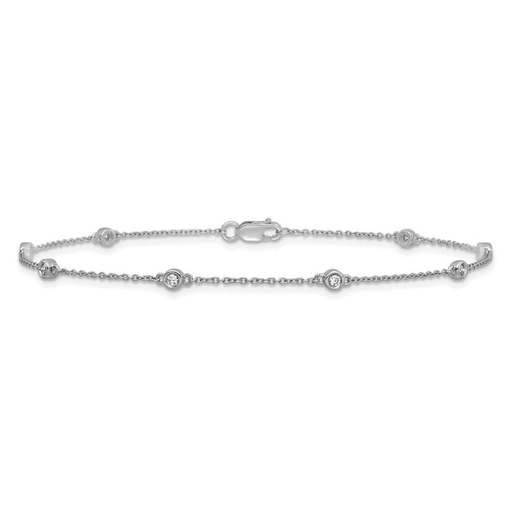 14K White Gold 1/8 carat Bezel-set Diamond and Cable 8-Station Anklet