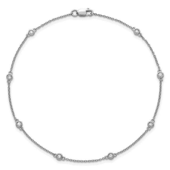 14K White Gold 1/8 carat Bezel-set Diamond and Cable 8-Station Anklet
