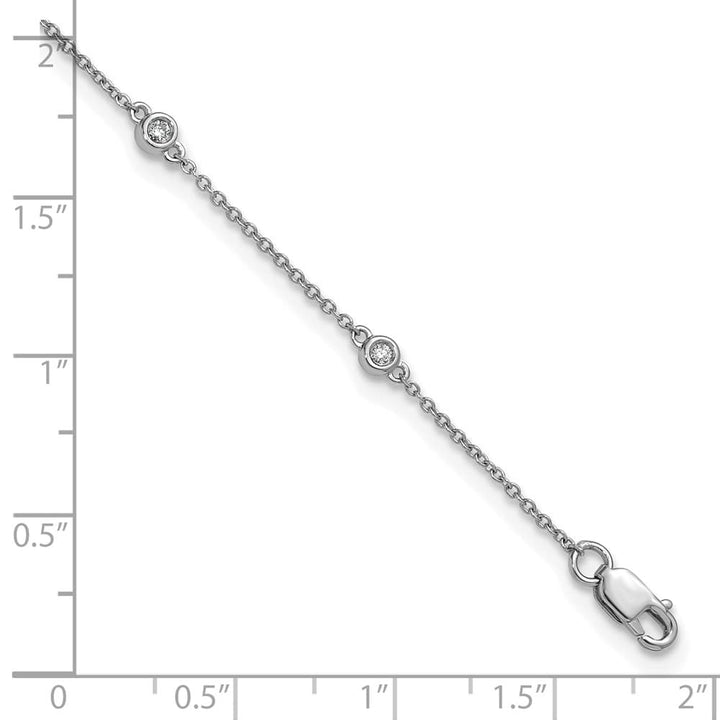 14K White Gold 1/8 carat Bezel-set Diamond and Cable 8-Station Anklet