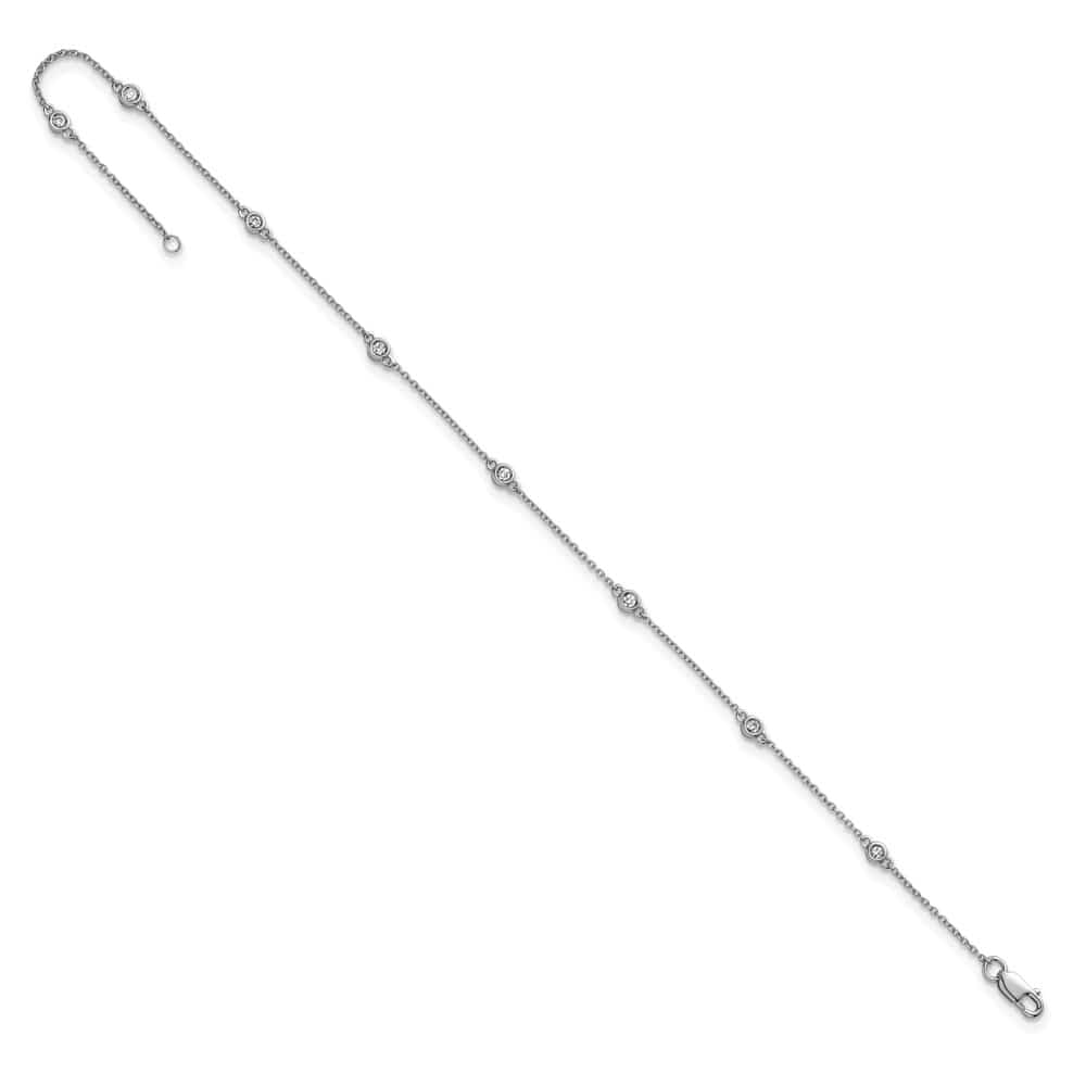 14K White Gold 1/8 carat Bezel-set Diamond and Cable 8-Station Anklet