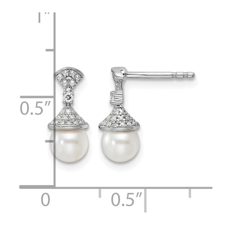 14K White Gold 1/8 carat Diamond and White Pearl Drop Post Earrings, view 3 of 3