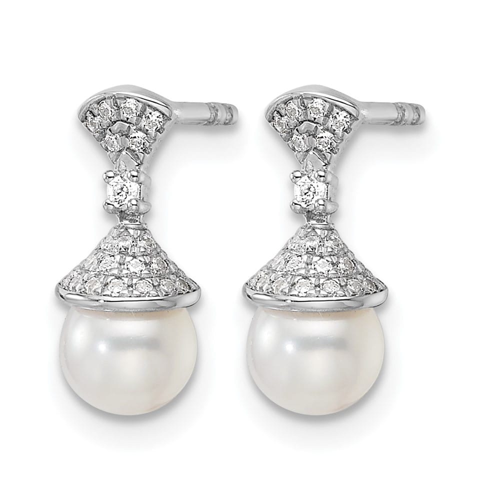 14K White Gold 1/8 carat Diamond and White Pearl Drop Post Earrings, view 2 of 3
