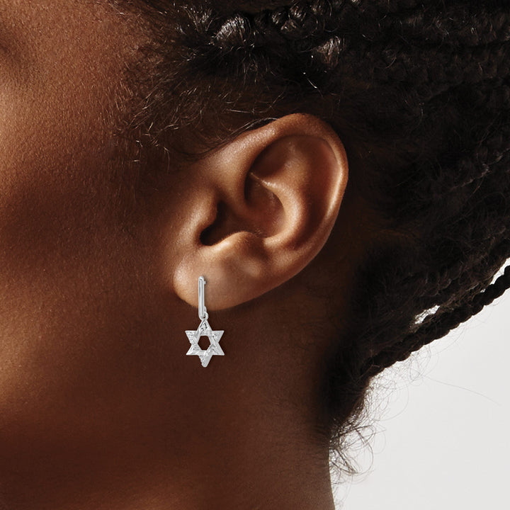 14K White Gold 1/8 carat Diamond Star of David Dangle Post Earrings