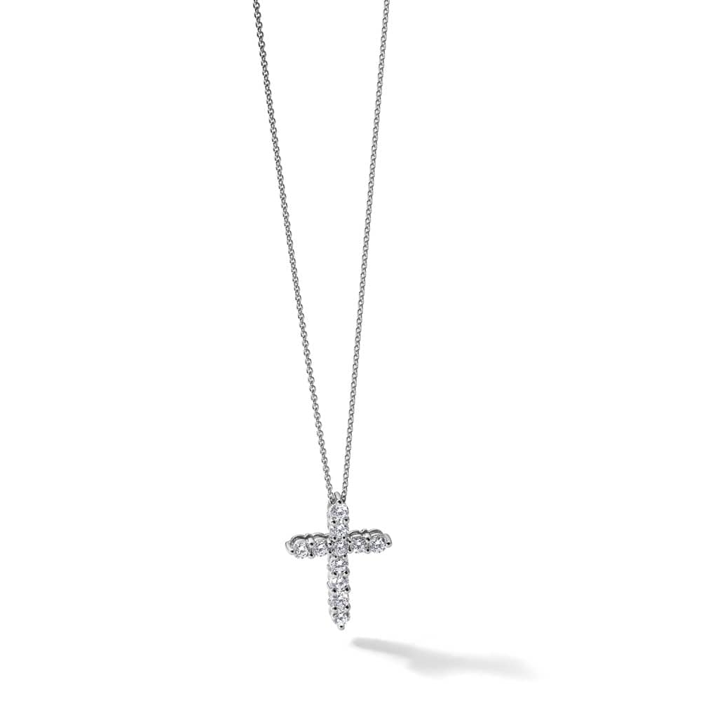 14K White Gold 1 carat Diamond Cross Pendant 18 inch Necklace
