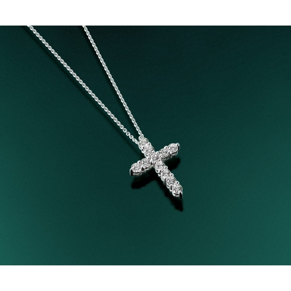 14K White Gold 1 carat Diamond Cross Pendant 18 inch Necklace