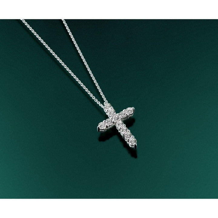 14K White Gold 1 carat Diamond Cross Pendant 18 inch Necklace