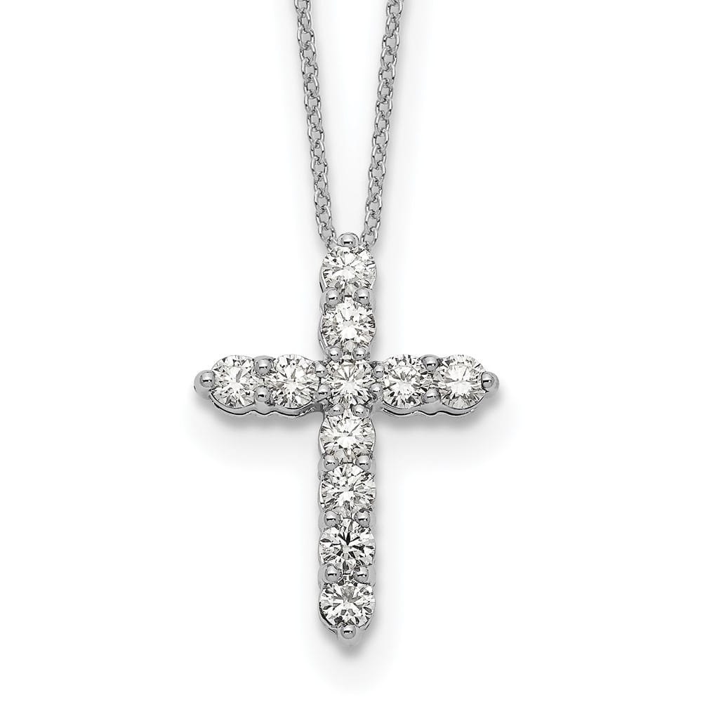 14K White Gold 1 carat Diamond Cross Pendant 18 inch Necklace