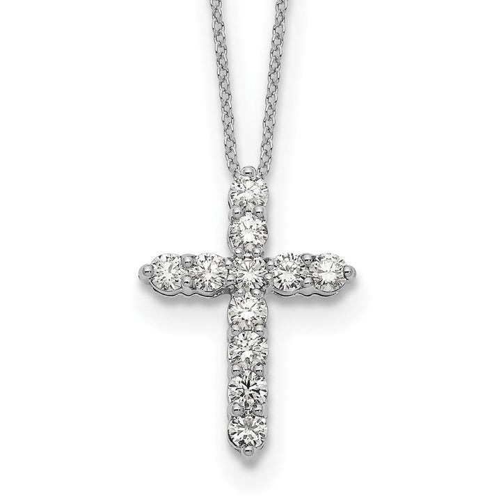 14K White Gold 1 carat Diamond Cross Pendant 18 inch Necklace