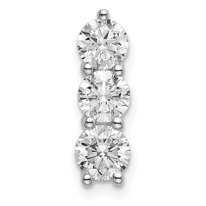 14K White Gold 1 carat Lab Grown Diamond Three Stone Slide Pendant