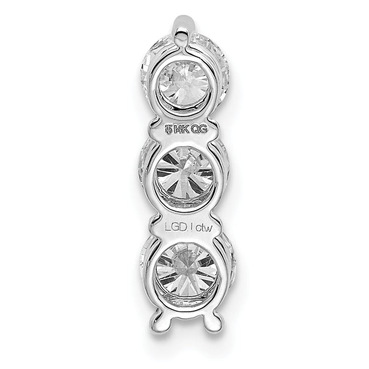 14K White Gold 1 carat Lab Grown Diamond Three Stone Slide Pendant