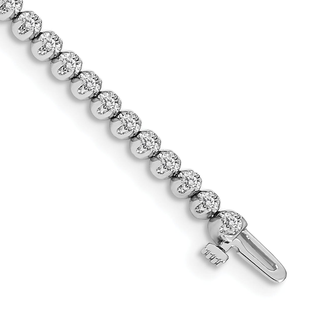 14K White Gold 1 carat Round I2 Diamond 4-prong 7 inch Tennis Bracelet