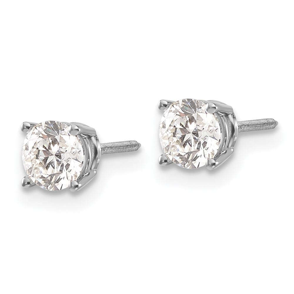14K White Gold 1 ct SI3 G-I Diamond Screw Back Stud Earrings