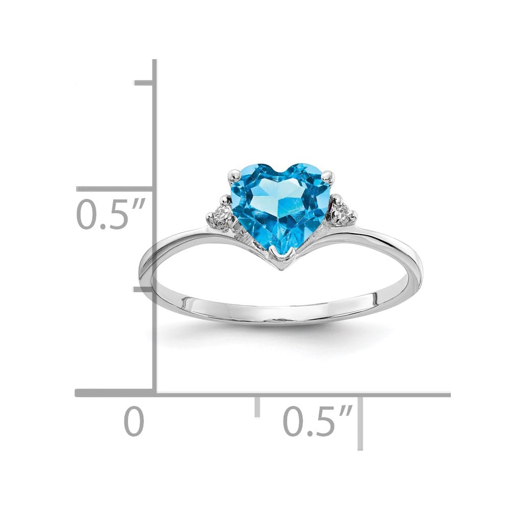 14k White Gold 1 mm Swiss Blue Topaz 1.23 g Topaz and Diamond Ring