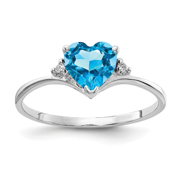 14k White Gold 1 mm Swiss Blue Topaz 1.23 g Topaz and Diamond Ring