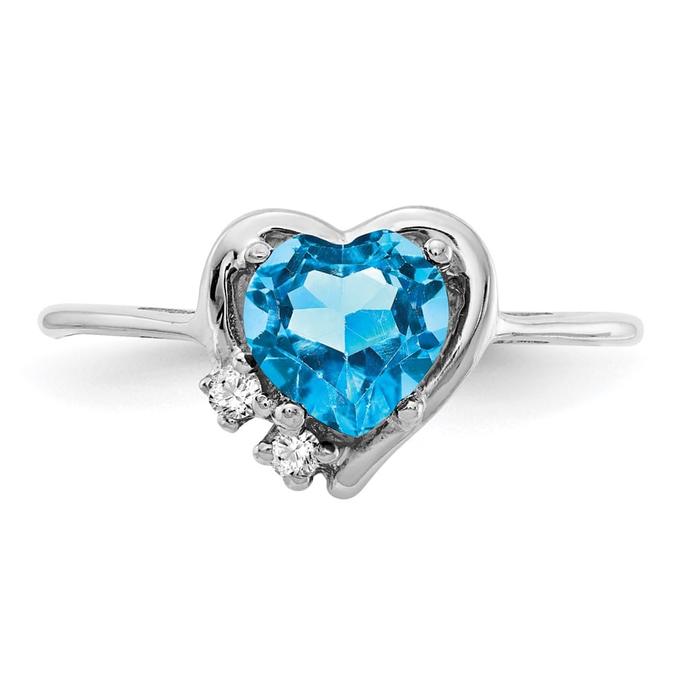14k White Gold 1 mm Swiss Blue Topaz 1.76 g Topaz and Diamond Ring