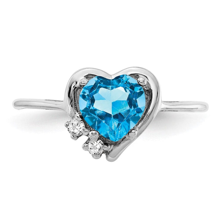14k White Gold 1 mm Swiss Blue Topaz 1.76 g Topaz and Diamond Ring