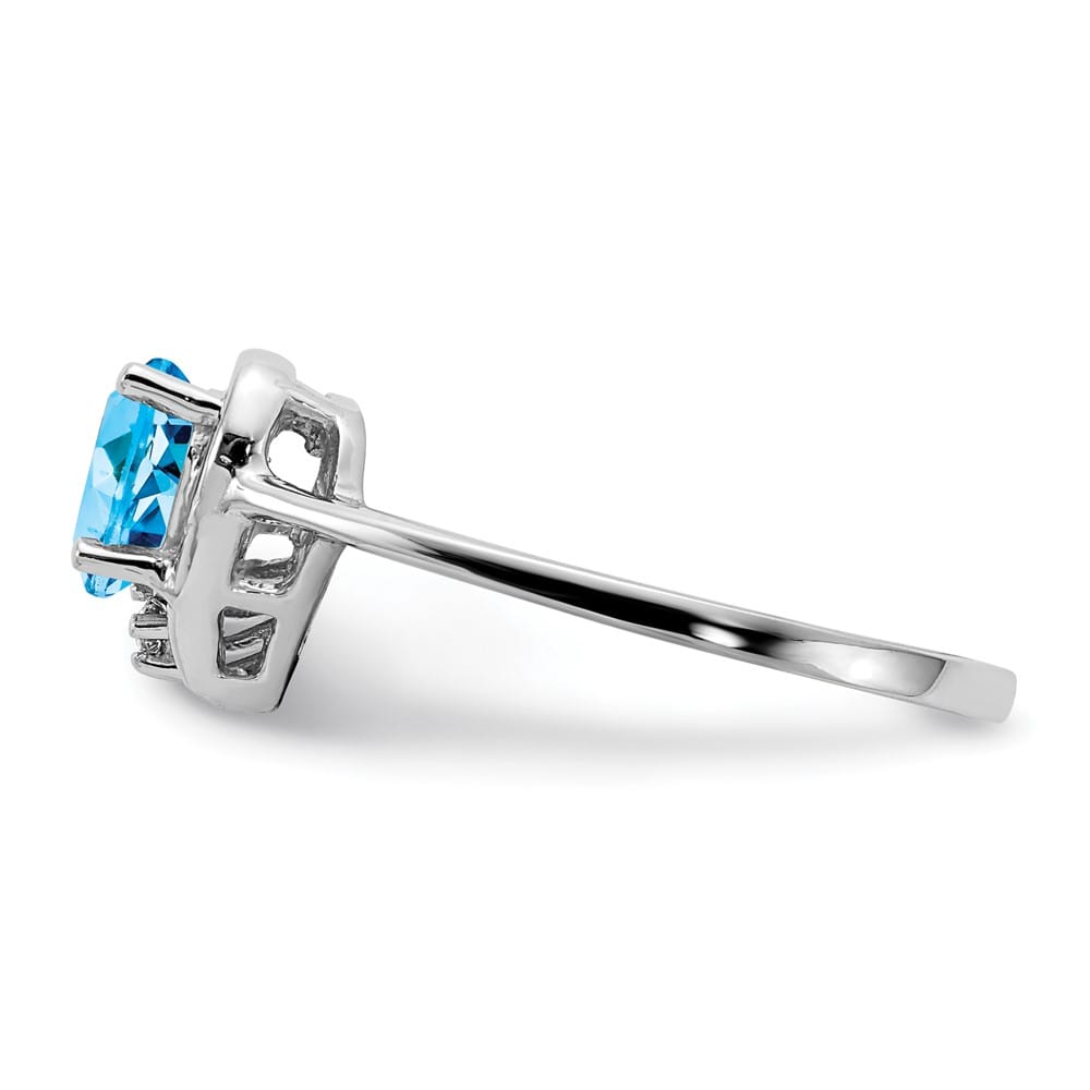 14k White Gold 1 mm Swiss Blue Topaz 1.76 g Topaz and Diamond Ring