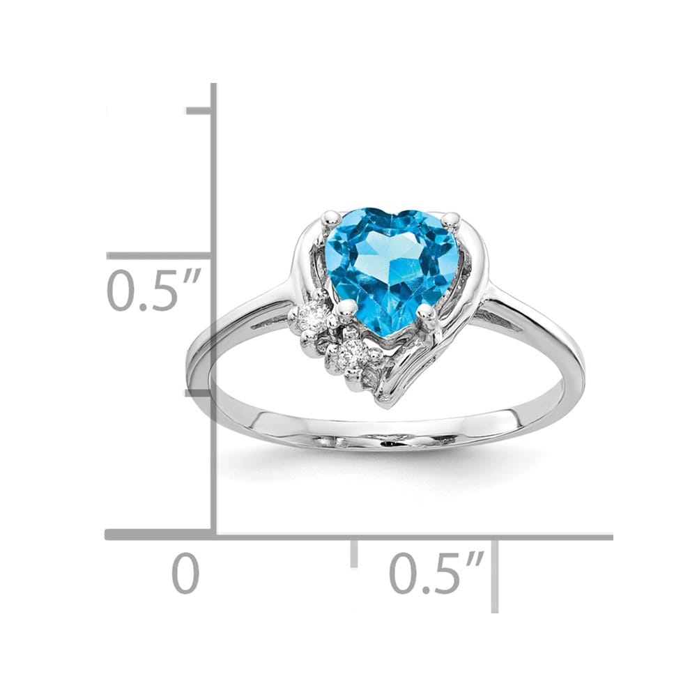 14k White Gold 1 mm Swiss Blue Topaz 1.76 g Topaz and Diamond Ring