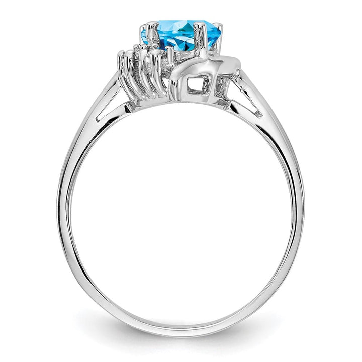 14k White Gold 1 mm Swiss Blue Topaz 1.76 g Topaz and Diamond Ring