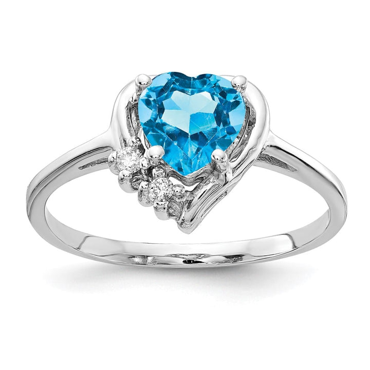 14k White Gold 1 mm Swiss Blue Topaz 1.76 g Topaz and Diamond Ring