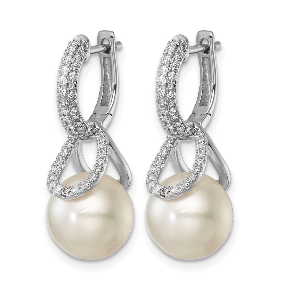 14K White Gold 10-11 White Round Freshwater Pearl .41 carat Diamond