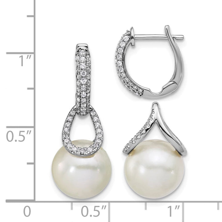 14K White Gold 10-11 White Round Freshwater Pearl .41 carat Diamond