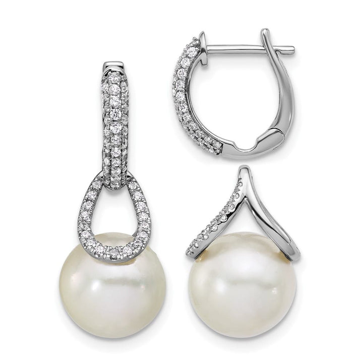 14K White Gold 10-11 White Round Freshwater Pearl .41 carat Diamond