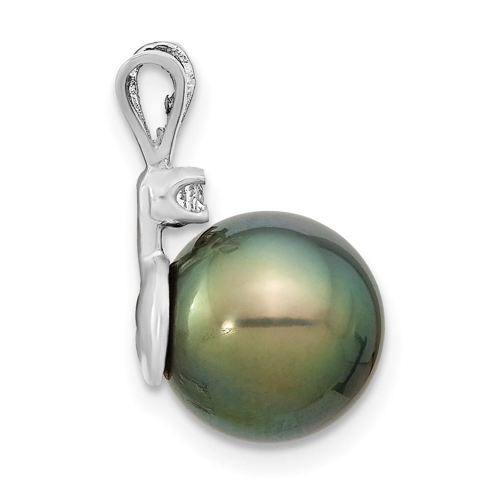 14K White Gold 10-11mm Black Tahitian Pearl and .05 ct Diamond Pendant